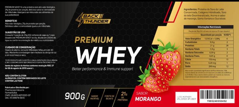 Imagem de Whey Premium 900g Morango Back Thunder - Back Thunder