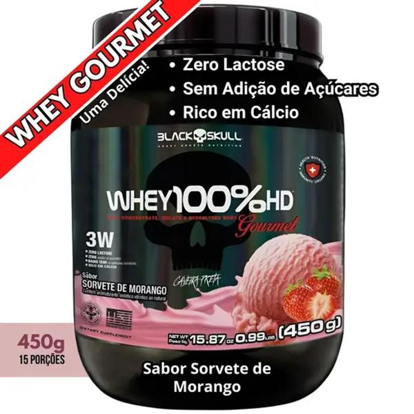 Imagem de Whey Protein 100% HD Pote GOURMET Concentrado Isolado Hidrolisado Black Skull