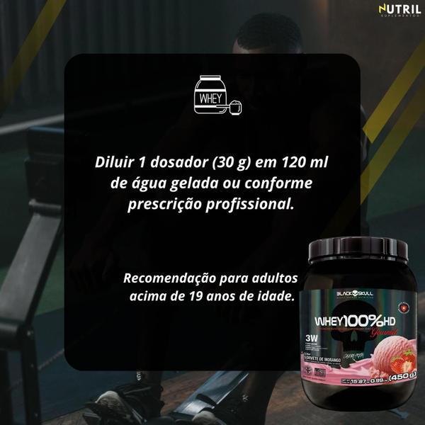 Imagem de Whey Protein 100% HD Pote GOURMET Concentrado Isolado Hidrolisado Black Skull 