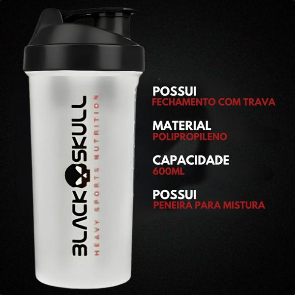 Imagem de Whey Protein 100% HD REFIL + Coqueteleira 600ml - Kit Black Skull Whey Isolado Concentrado Hidrolisado + Shakeira 600ml