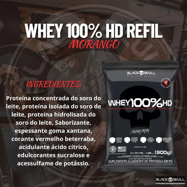 Imagem de Whey Protein 100% HD Sabor Morango Black Skull Refil C/ 900g