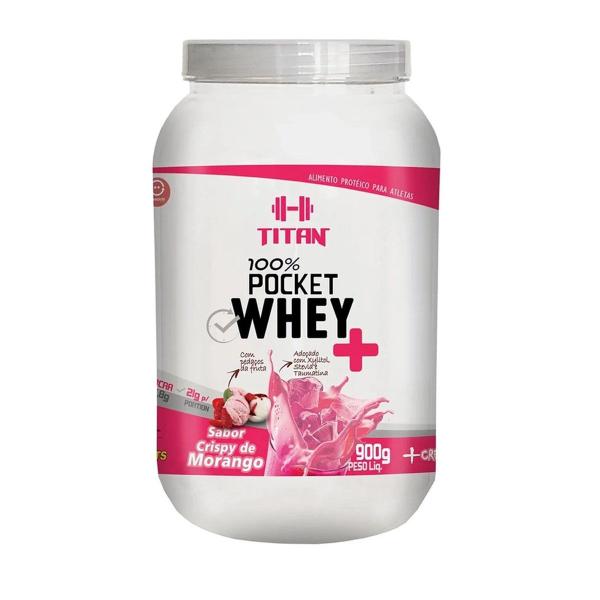 Imagem de Whey Protein 100% Pocket Whey + Sabor Crispy De Morango 900g Titan