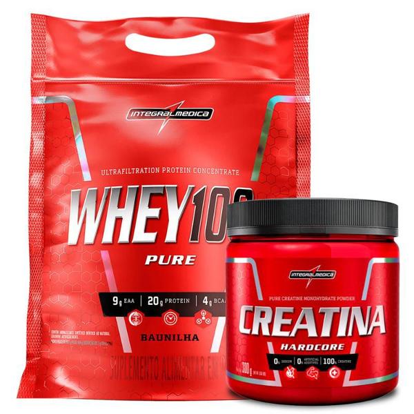 Imagem de Whey Protein 100% Pure (907g) Integralmedica - Morango + Creatina Hardcore (300g) Integralmedica