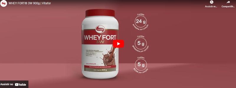 Imagem de  Whey Protein 3W Fort Pote de 900g Sabor Paçoca e Creatina (Creatine)de 300g Combo-Vitafor 