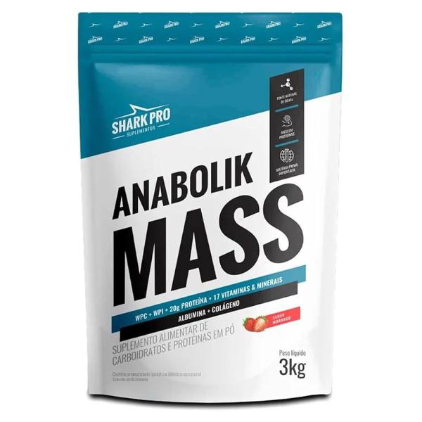 Imagem de Whey Protein Anabolik Mass Pouch Sabor Morango 3kg Refil Shark Pro