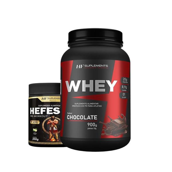 Imagem de Whey Protein Chocolate 900G + Pré Treino Hefestus Limonada