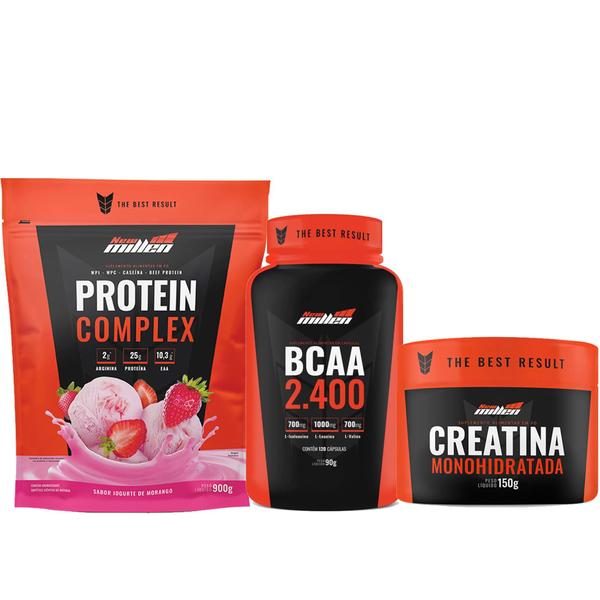 Imagem de Whey Protein Complex 900g + Bcaa 2400 120 Caps + Creatina 150g - New Millen