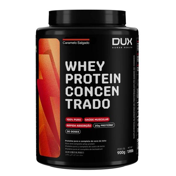 Whey Protein Concentrado DUX 900g Sabor Caramelo Salgado - Dux Nutrition Imagem de Whey Protein Concentrado DUX 900g Sabor Caramelo Salgado