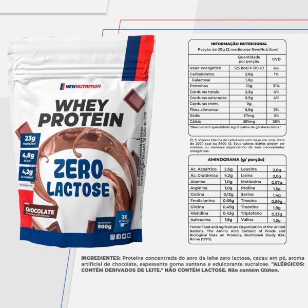 Whey Protein Concentrado Zero Lactose 900g New Nutrition Imagem de Whey Protein Concentrado Zero Lactose 900g New Nutrition