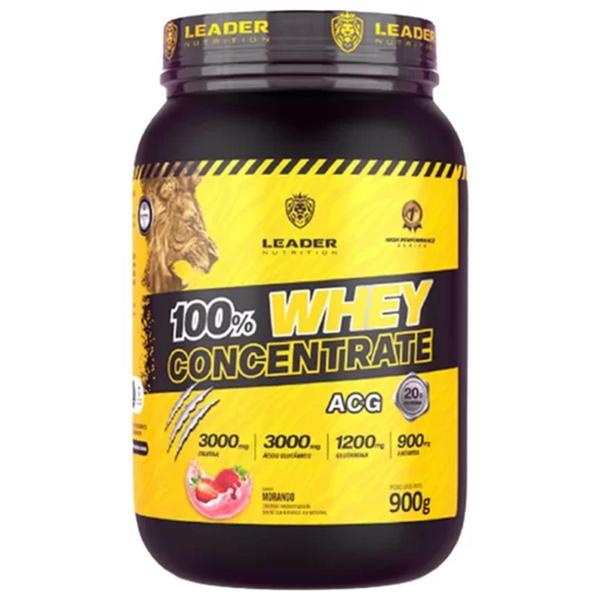 Whey Protein Concentrate 100% - 900g Sabor Morango - LEADER NUTRITION Imagem de Whey Protein Concentrate 100% - 900g Sabor Morango