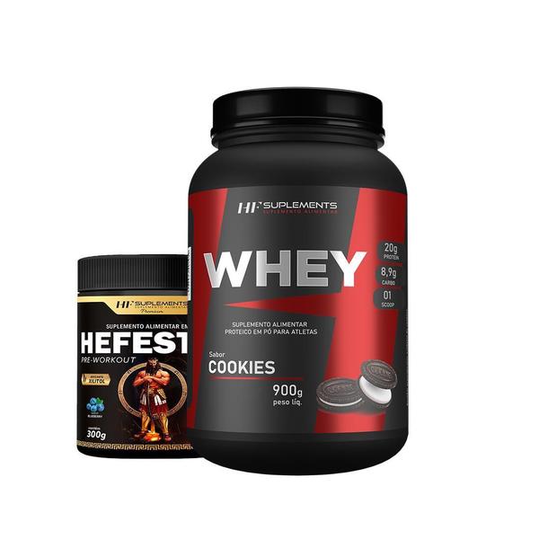 Imagem de Whey Protein Cookies 900G + Pré Treino Hefestus Blueberry