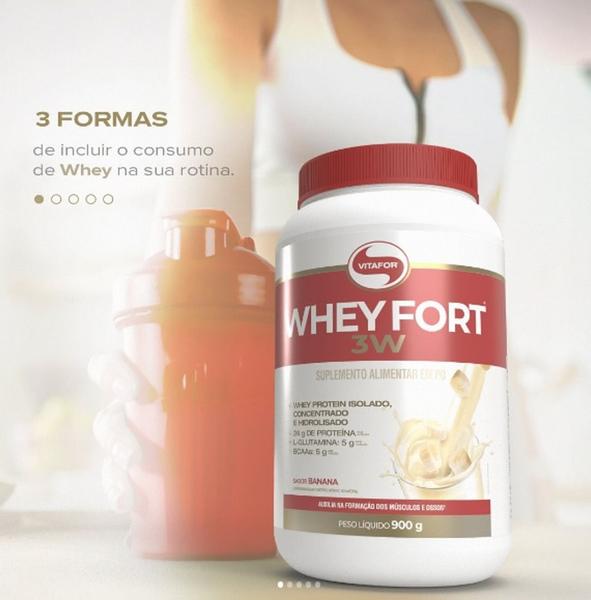 Imagem de Whey Protein Fort 3W  Sabor Banana de 900g- Vitafor