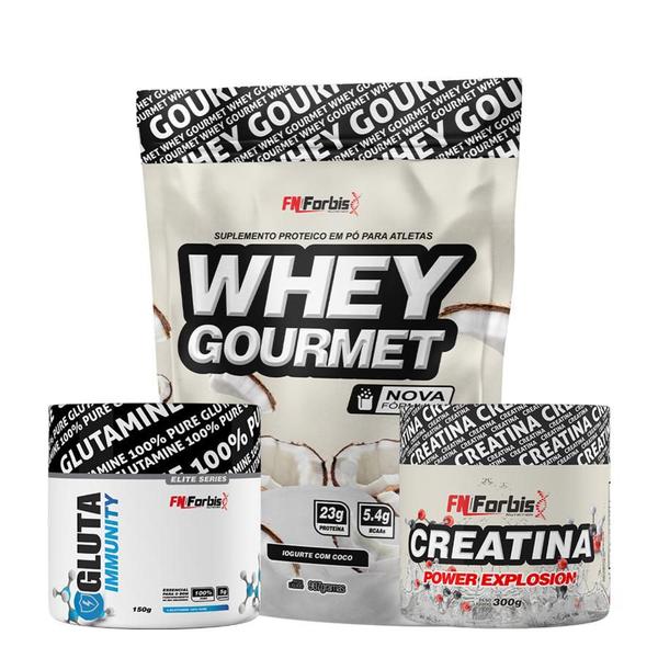 Imagem de Whey Protein Gourmet 907g Refil + Creatina 300g + Glutamina 150g - FN Forbis