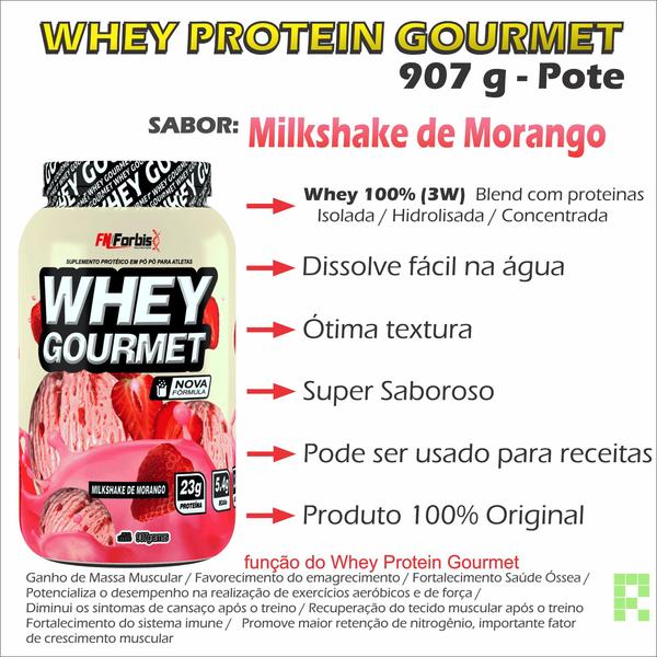 Imagem de Whey Protein Gourmet BAUNILHA ICE CREAM e MILKSHAKE DE MORANGO FN Forbis 907G POTE KIT COM 2