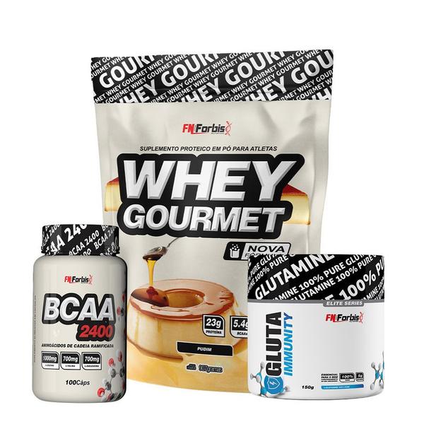 Imagem de Whey Protein Gourmet Refil 907g + Glutamina 150g + Bcaa 100 Caps - Fn Forbis