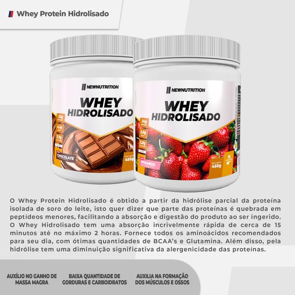 Imagem de Whey Protein Hidrolisado 450g Morango - 100% Proteína Hidrolisada Auxilia na Formação dos Músculos