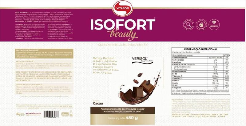 Imagem de Whey Protein Isofort Beauty Verisol Cacau 450G - Vitafor