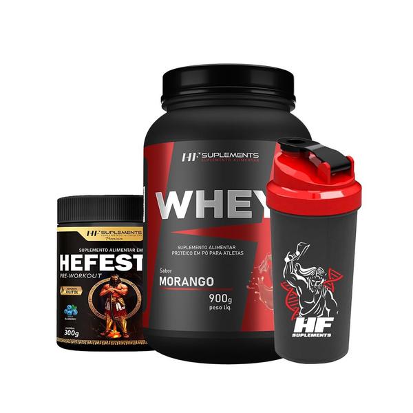 Imagem de Whey protein morango 900g + pré treino blueberry + coq