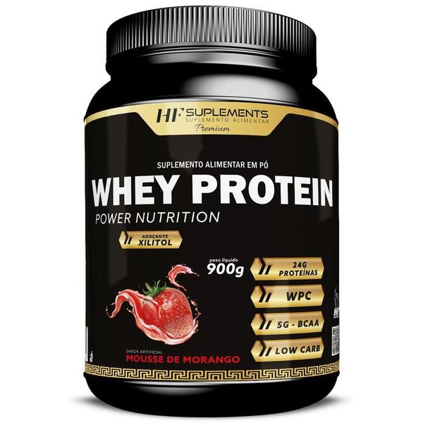 Whey Protein Power Nutrition Mousse De Morango 900G - HF Suplements Imagem de Whey Protein Power Nutrition Mousse De Morango 900G