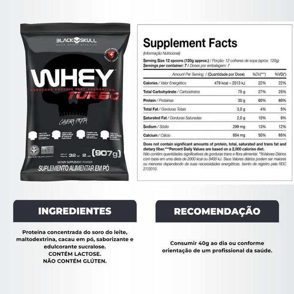 Imagem de Whey Protein Turbo 907g + Creatina 300g Turbo Black Skull