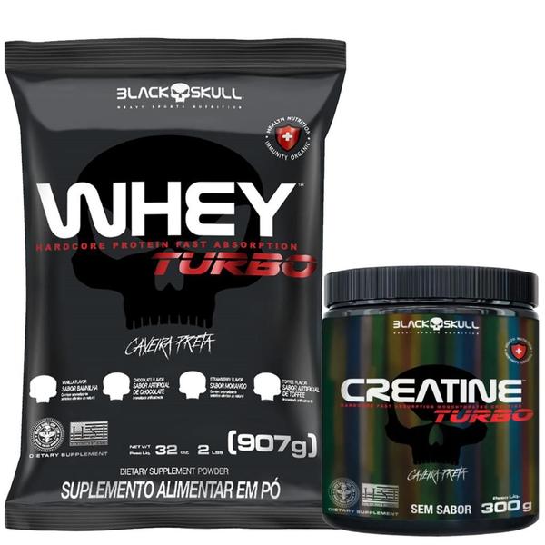 Imagem de Whey Protein Turbo 907g + Creatina 300g Turbo Black Skull