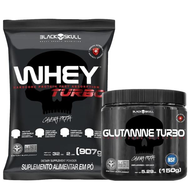 Imagem de Whey Protein Turbo 907g + Glutamina Turbo 150g Black Skull