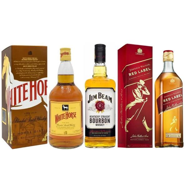 Imagem de Whisky Red Label 1L + White Horse 1L + Jim Beam Bourbon 1L