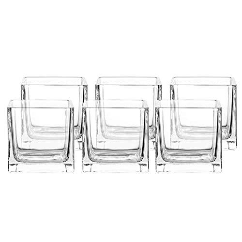 Imagem de Whole Housewares Square Glass Vase Centerpiece Set, (6,4 polegadas) 6 pacote castiçal, cubo transparente