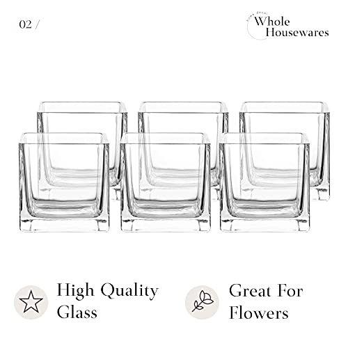 Imagem de Whole Housewares Square Glass Vase Centerpiece Set, (6,4 polegadas) 6 pacote castiçal, cubo transparente