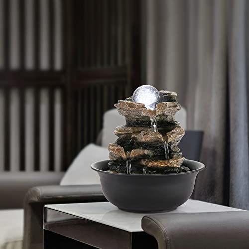 Imagem de WICHEMI Tabletop Fonte de Água com Rocha em Cascata e Luz LED, Fonte de Cachoeira Interior Zen Calmante Água Som Fonte de Relaxamento para Decoração de Escritório do Quarto de Casa (Estilo 5)