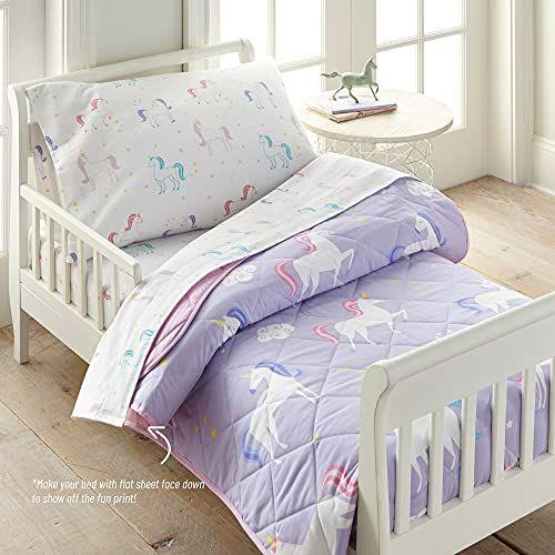 Imagem de Wildkin Kids 100% algodão flanela Conjunto de lençóis para meninos e meninas, conjunto de cama inclui lençol superior, lençol ajustado, fronha, lençóis de flanela para aconchegantes aconchegantes (unicórnio)