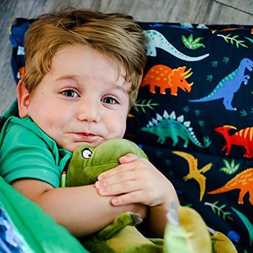 Imagem de Wildkin Original Nap Mat com travesseiro reutilizável para meninos e meninas, perfeito para o tapete de dormir elementar, Características Gancho e Loop Fastener, Soft Cotton Blend Materials Nap Mat para Crianças (Dinossauros Jurássicos)