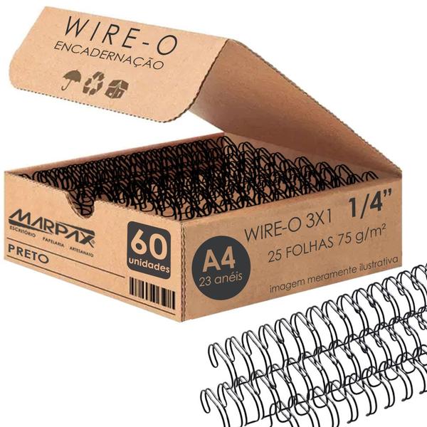 Imagem de Wire-o para Encadernação 3x1 A4 Preto 1/4 para 25 fls 60un