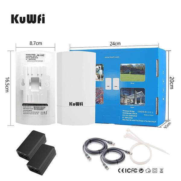 Imagem de Wireless Bridge KuWFi CPE120 300 Mbps ao ar livre, alcance de 1 km, pacote com 2 unidades