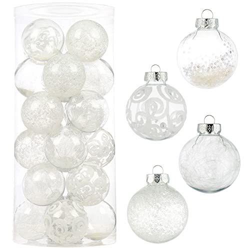 Imagem de Wironlst Christmas Ball Ornaments Shatterproof Clear Large Plastic Hanging Ball Decorativo Baubles Set com decorações delicadas recheadas (70mm/2.76", branco)