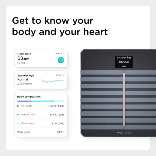 Imagem de Withings Body Cardio  Premium Wi-Fi Body Composition Smart Scale, Rastreia a Saúde do Coração, Idade Vascular, IMC, Gordura, Massa Muscular e Óssea, Água, Balança de Banheiro Digital com App Sync via Bluetooth ou Wi-Fi