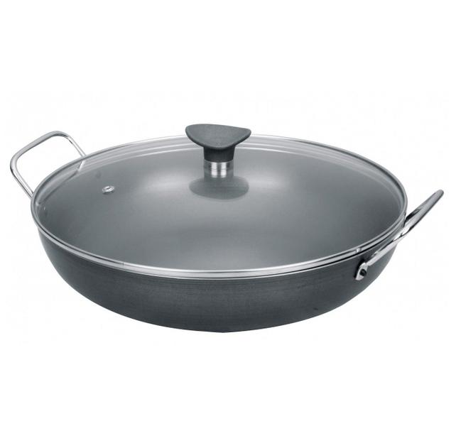 Imagem de Wok com alças e tampa de vidro top quality 30 antiaderente cinza Alegrete