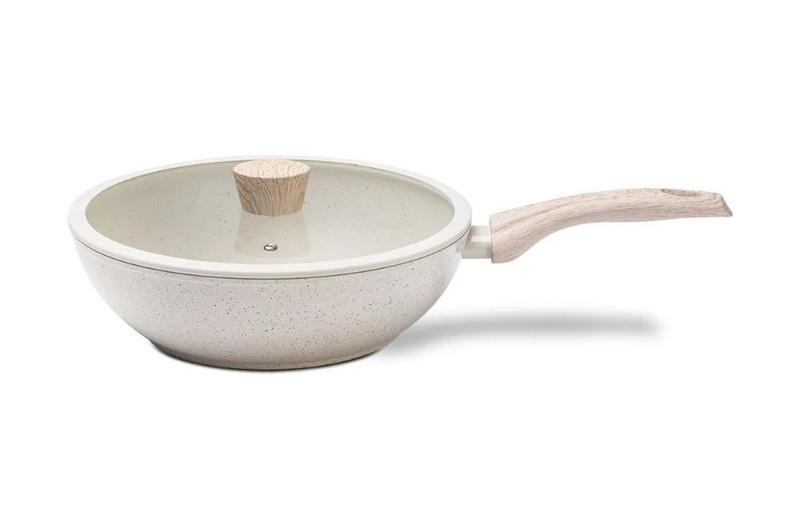 Imagem de Wok com Tampa Ceramic Life Sirius em Alumínio Antiaderente Cerâmico Vanilla e Fundo de Indução 28cm 3,4L - Brinox