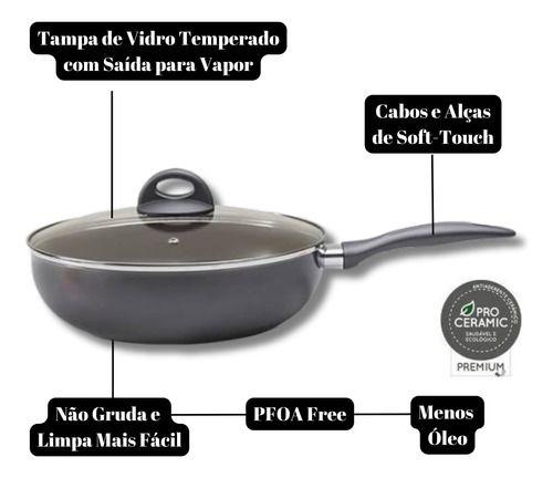 Imagem de Wok Frigideira C/ Tampa 28cm Antiadente Cerâmica 3,4l - Brinox