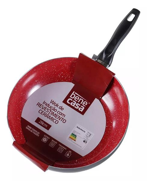 Wok Indução 28cm Antiaderente Revestimento Cerâmico - Bene Casa Imagem de Wok Indução 28cm Antiaderente Revestimento Cerâmico