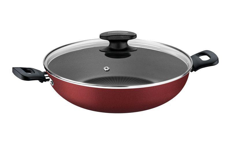 Imagem de Wok loreto em aluminio antiaderente starflon t1 tampa de vidro vermelha 28 cm 3,3 l tramontina