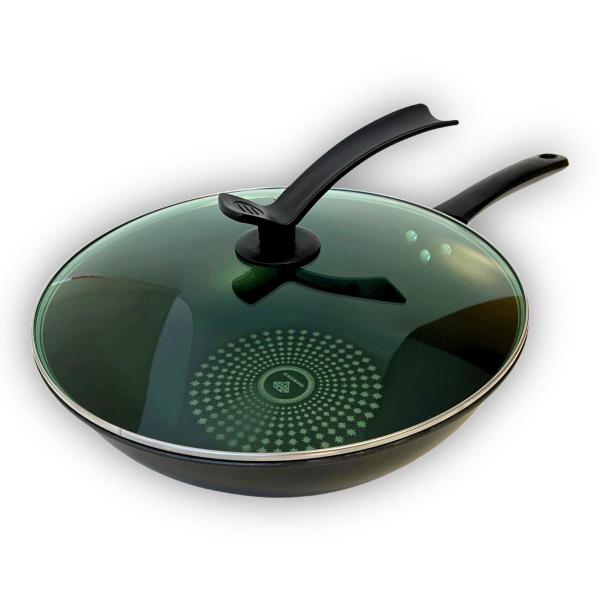 Imagem de Wok Panela Grande Preto Antiaderente 32cm 5L Indução e Gas