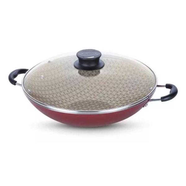 Wok Paris Vermelho Antiaderente 6L + Espumadeira Tramontina Imagem de Wok Paris Vermelho Antiaderente 6L + Espumadeira Tramontina