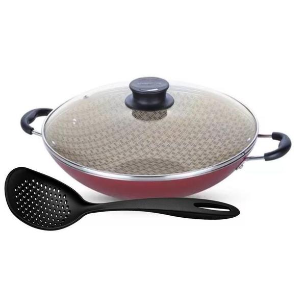 Wok Paris Vermelho Antiaderente 6L + Espumadeira Tramontina Imagem de Wok Paris Vermelho Antiaderente 6L + Espumadeira Tramontina