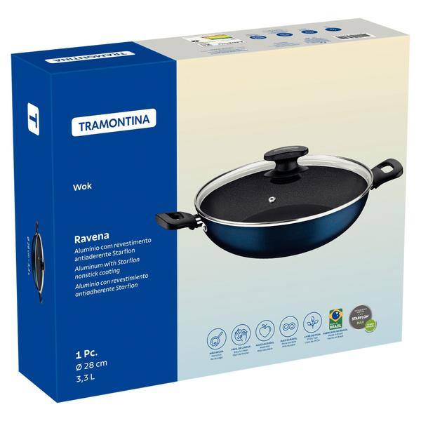 Imagem de Wok Tramontina 28cm 3,2L Ravena Antiaderente Starflon Max Tampa de Vidro