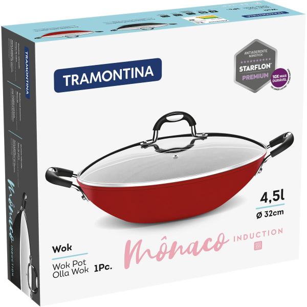 Imagem de Wok Tramontina Antiaderente Mônaco Induction 32cm Vermelha