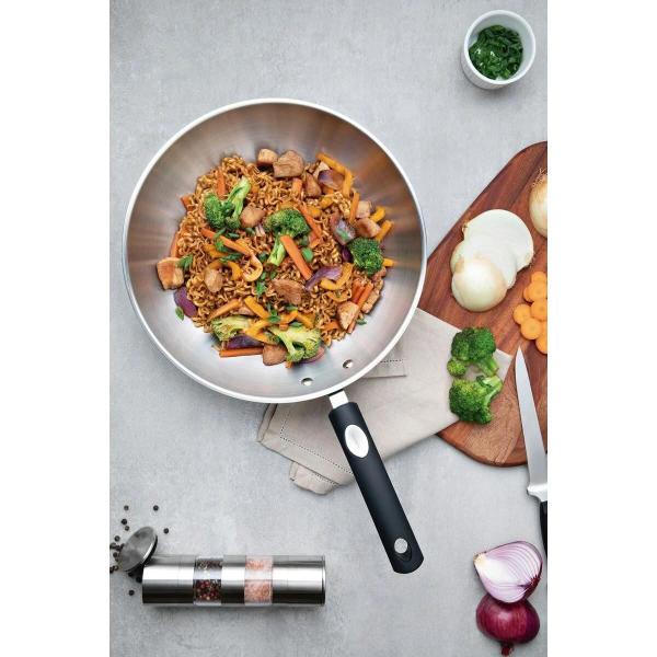 Imagem de Wok Tramontina Astro Silicone em Aço Inox com Fundo Triplo 3,3 Litros Cinza