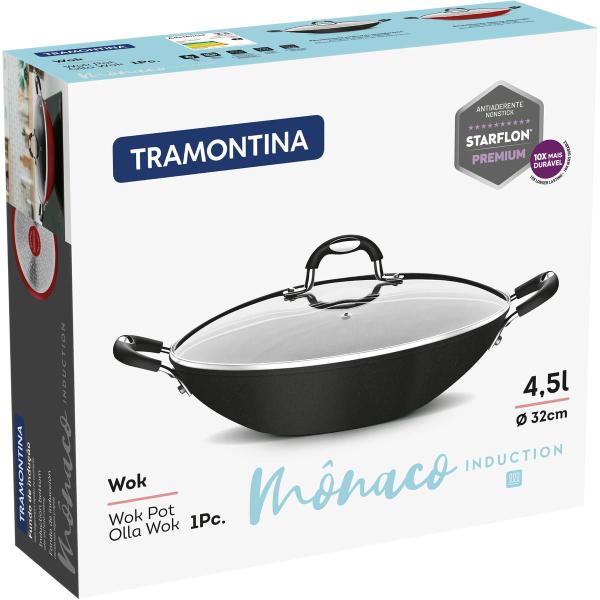 Imagem de Wok Tramontina Indução Antiaderente Mônaco 32cm Preta