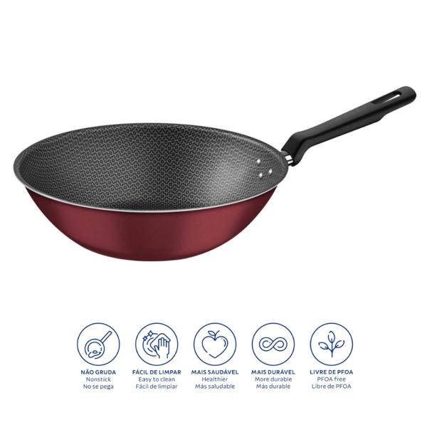 Imagem de Wok Tramontina Loreto Antiaderente Starflon Max Vermelho 28cm 3,6l em Alumínio com Revestimento Interno e Externo