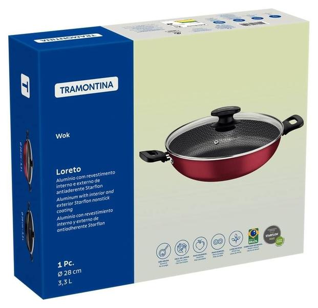 Imagem de Wok tramontina loreto em alumínio com revestimento interno e externo em antiaderente starflon max grafite 28 cm 3,3 l